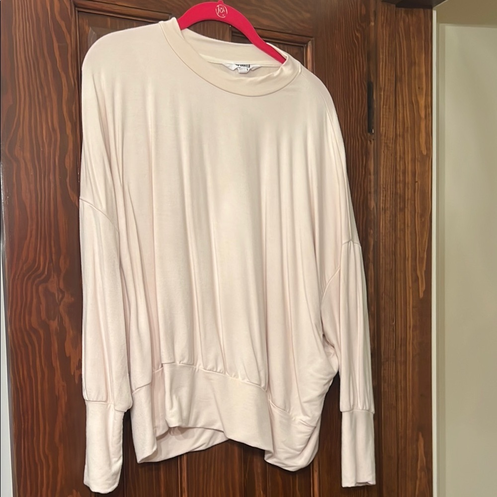 BB Dakota Tan and White Oversized Cuffed Sleeve Top